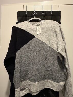 J. Crew Factory Women's Colorblock Crewneck Sweater - Black, Gray, Light Gray